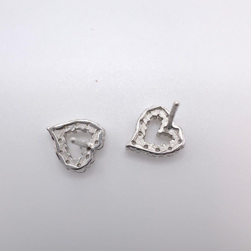 .925 Sterling Silver Open Heart Clear Cz Earrings - Picture 12 of 14
